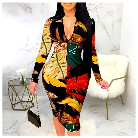 Amazon | Dresses | Nwot Glozeplus Bodycon Sexy Pencil Party Long Sleeve  Floral Print Dress | Poshmark